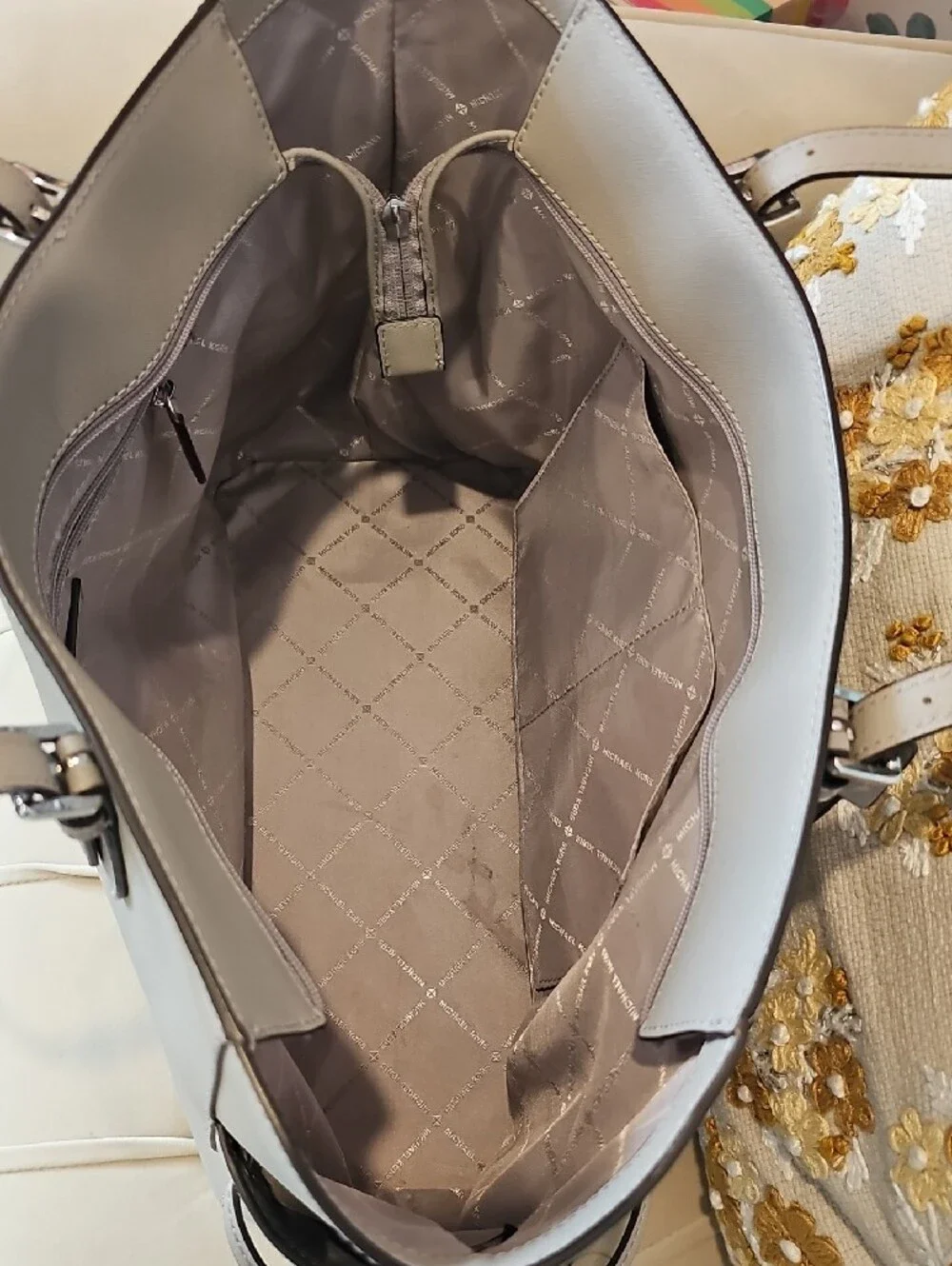Michael Kors Leather Tote in Light Taupe